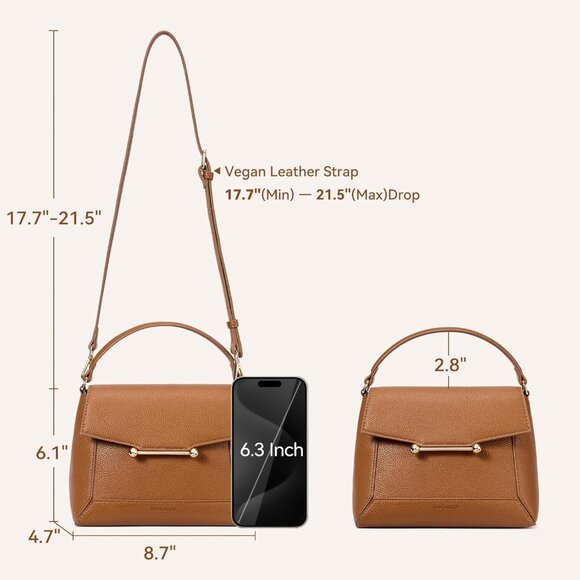 Small Vegan Leather Cream Crossbody Bag Women with Flap and Top Handle Design - Picture 2 of 5